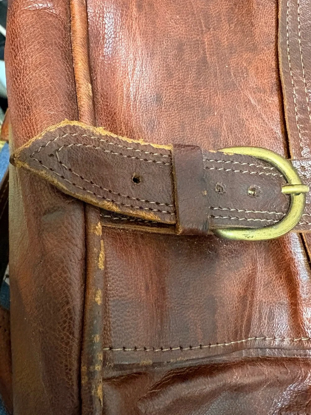 LARGE Vintage Chocolate Brown Soft Leather Drawstring/Buckle Front Backpack, EUC
